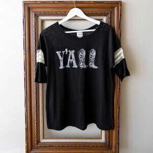 Daytrip Shirt Sz L Black White Gold Stripes YALL Quote Cowboy Boots Western